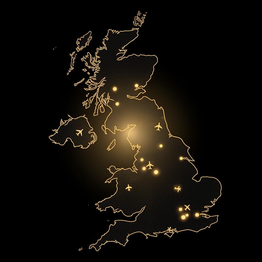 Map of UK airports served by Notts Rides